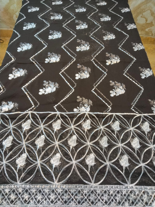Black & Silver Pure Chiffon Luxury Formal