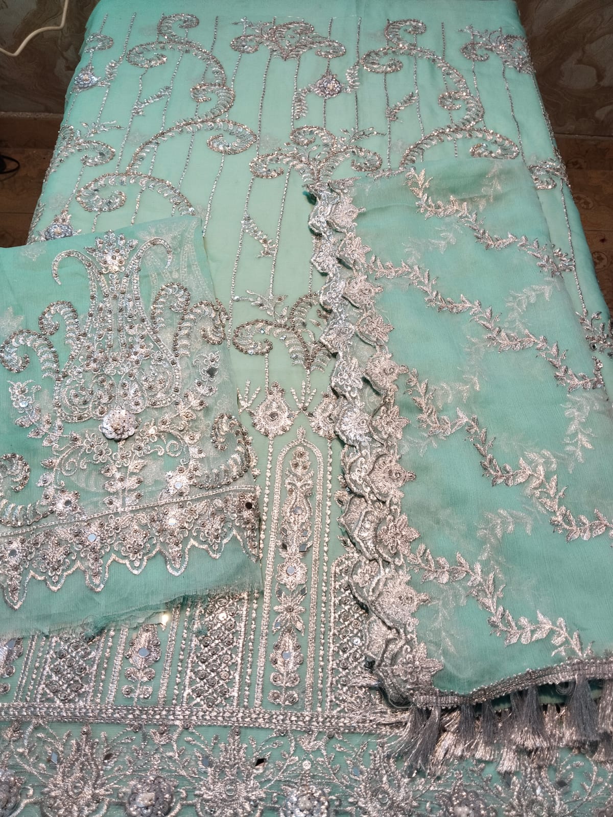 Powder Green Pure Chiffon Luxury Formal