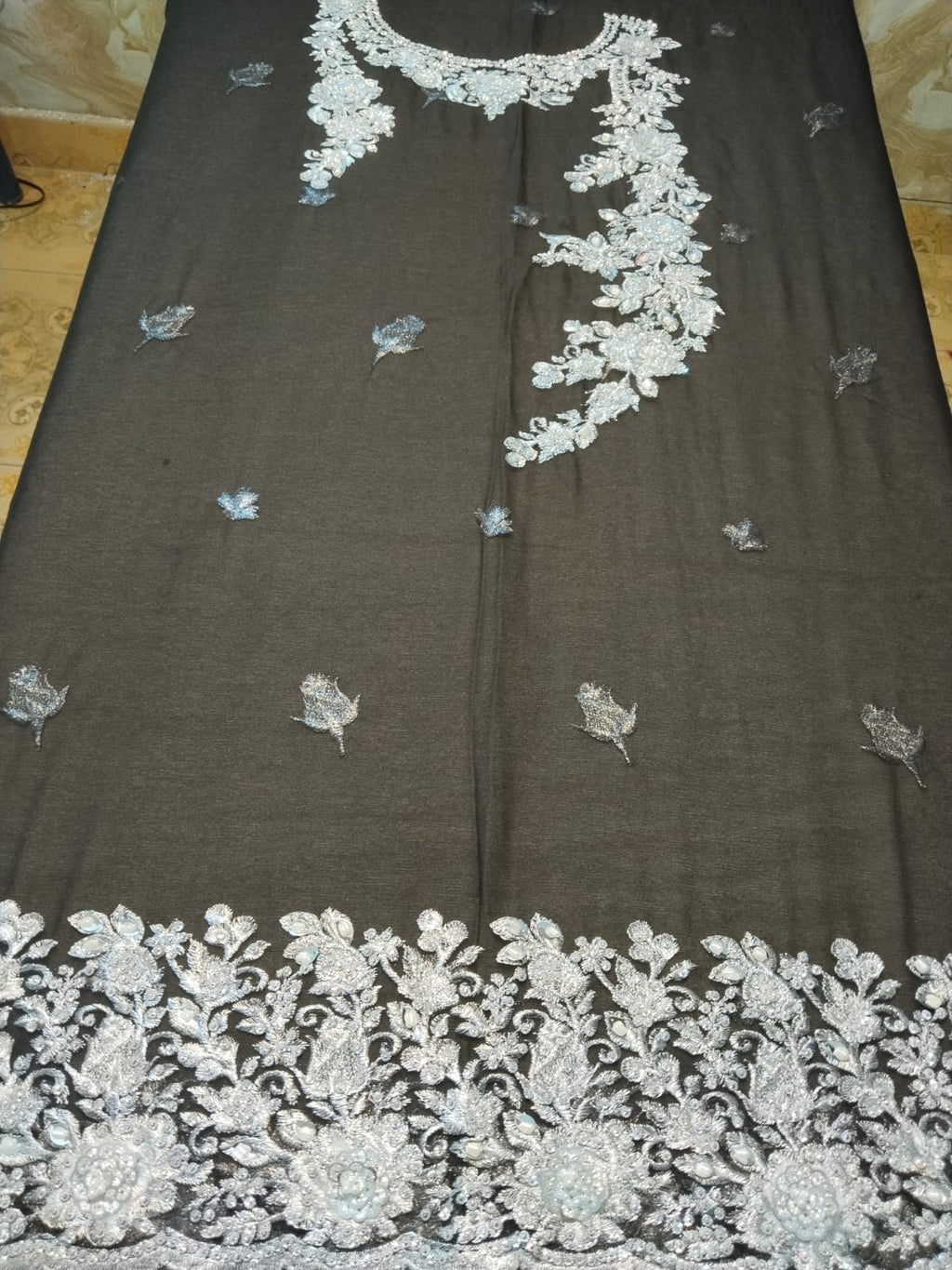 Black & Silver Pure Chiffon Luxury Formal
