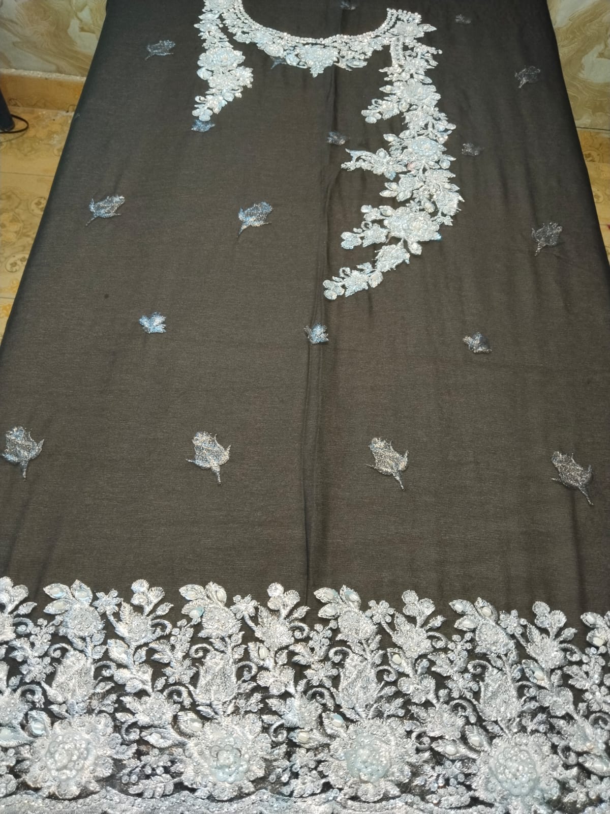 Black & Silver Pure Chiffon Luxury Formal